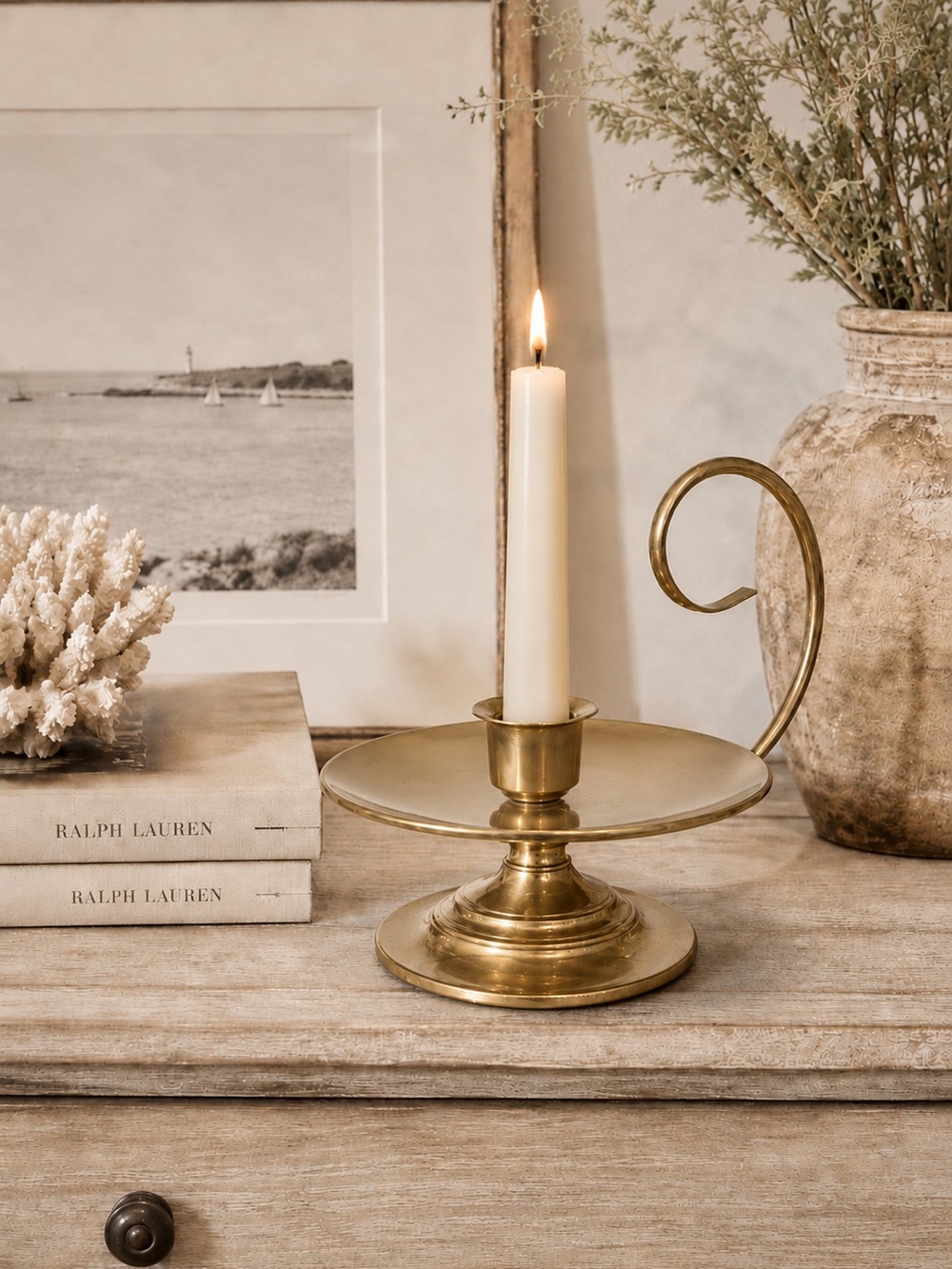 Vintage Brass Chamberstick Candle Holder